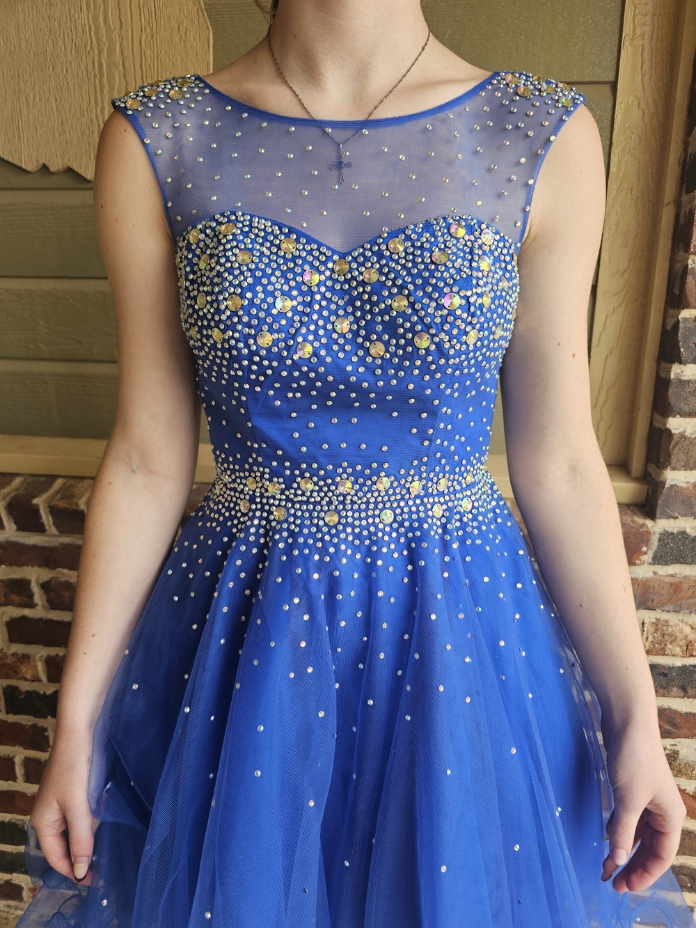 Beaded Royal Blue Tulle A-Line Prom Dress